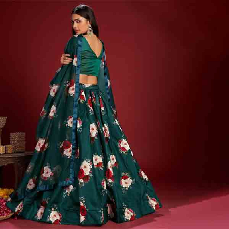 Digital Floral Flared Semi- Stitched Lehenga With Dupatta