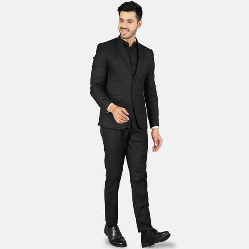 Men Black Solid Single-Breasted Three Piece Suits