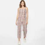 Women Beige & White Checked Basic Jumpsuit