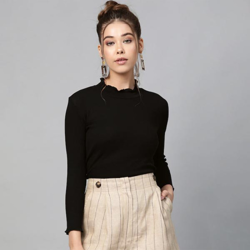 Black High Neck Cropped Top